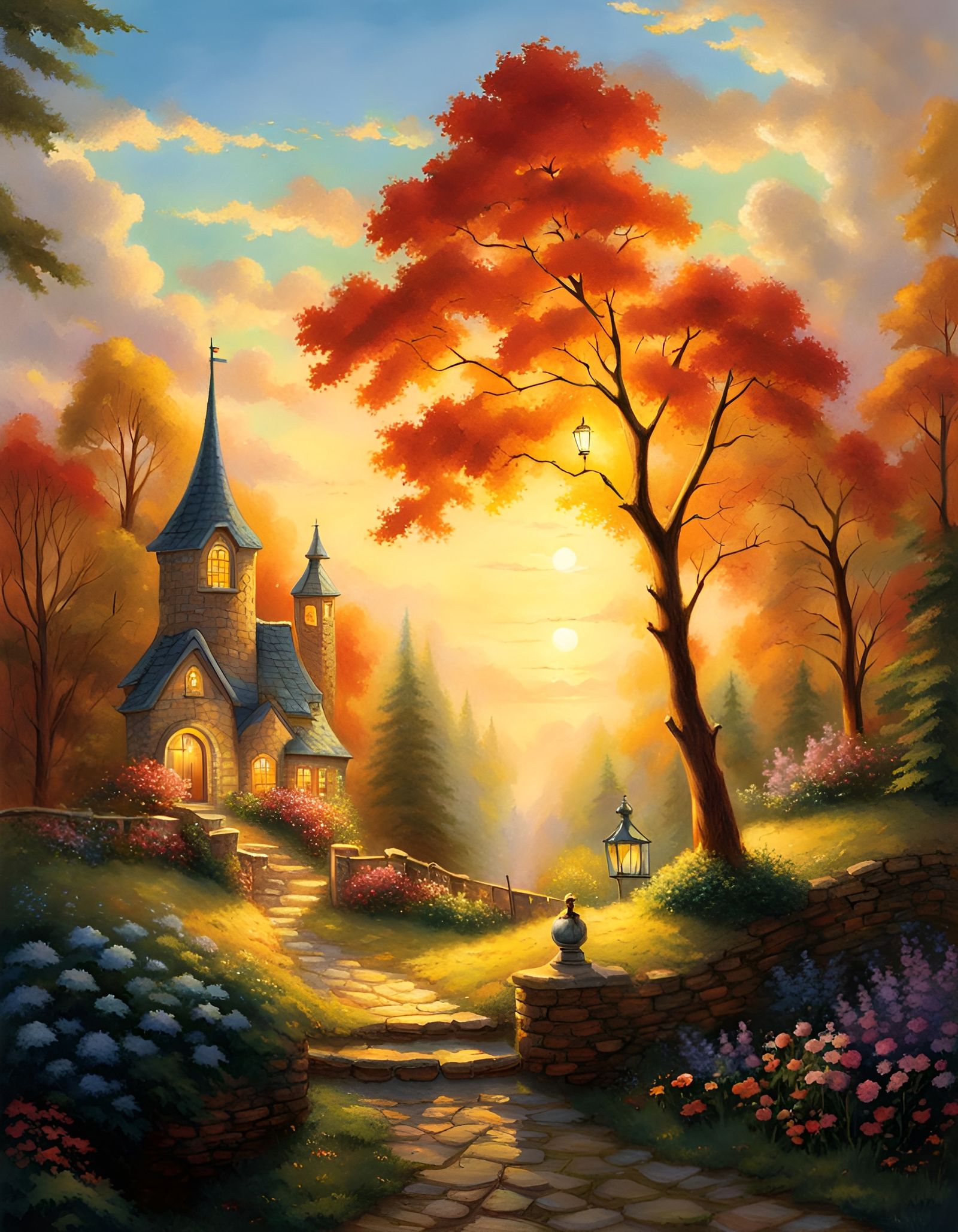 Idyllic Storybook Scene in Kinkade Style