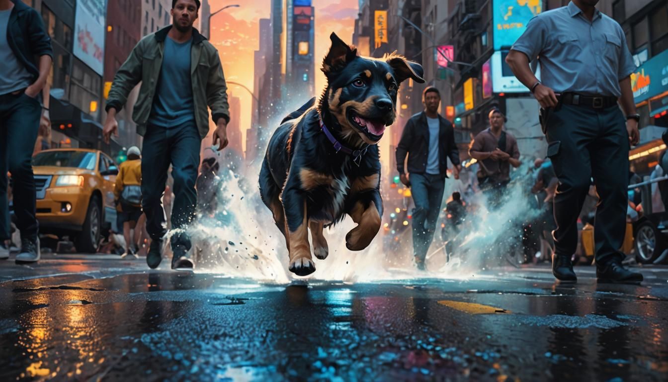 Puppy in New York City: Van Gogh-Inspired Oil Painting