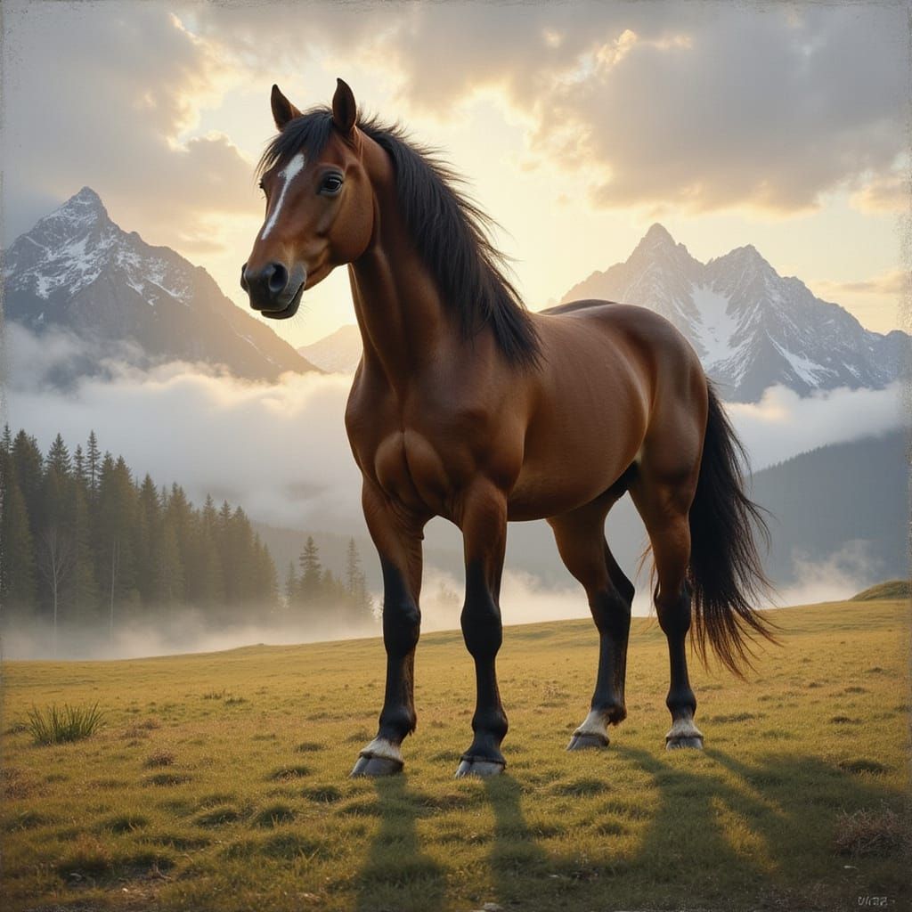 Majestic Horse in a Dreamlike Meadow