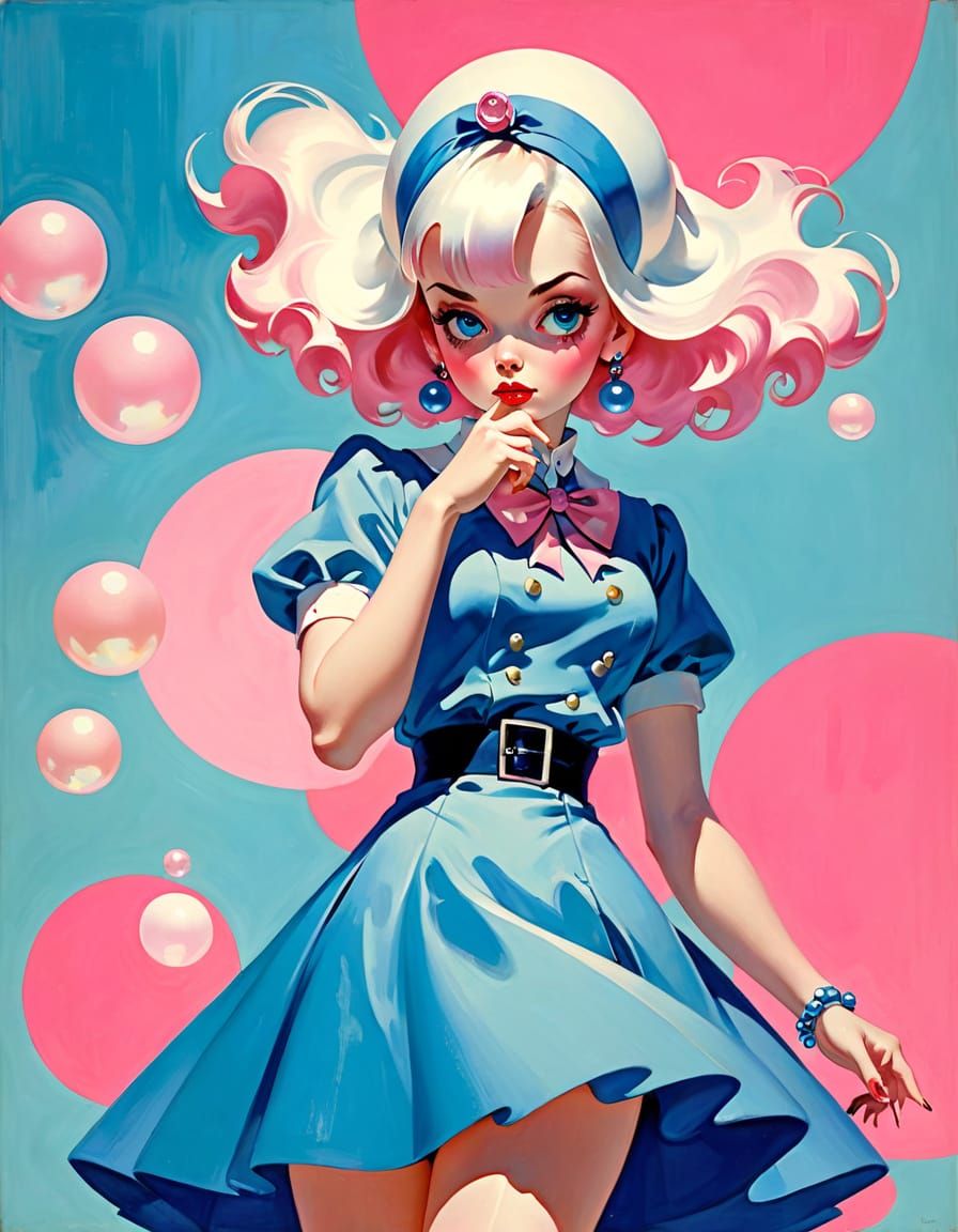 Abstract Pin-Up Art in Blue and Pink