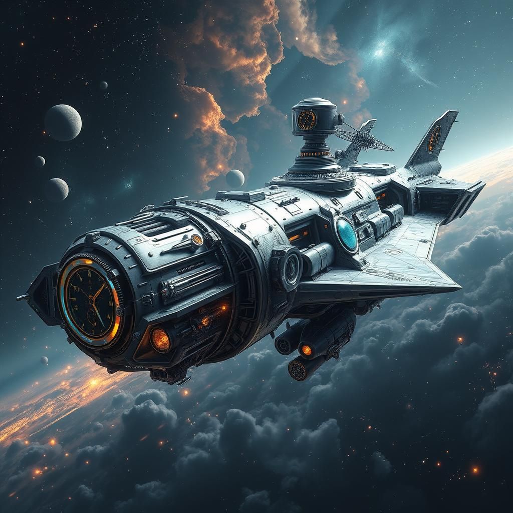 Futuristic Temporal Trawler Drifting in Celestial Winds