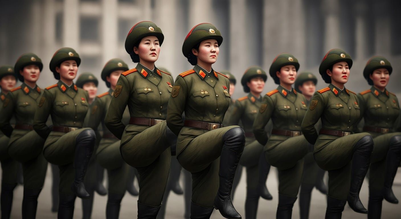 Female Soldiers in North Korean Parade, Cyberpunk Style