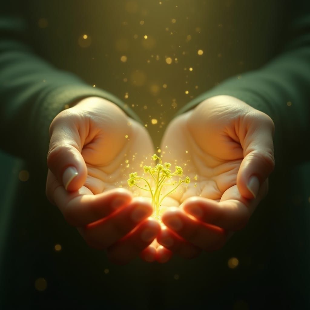 Glowing Hands Sprout New Life with Magical Energy