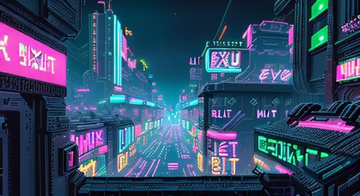 Pixelated Cyberpunk City Street