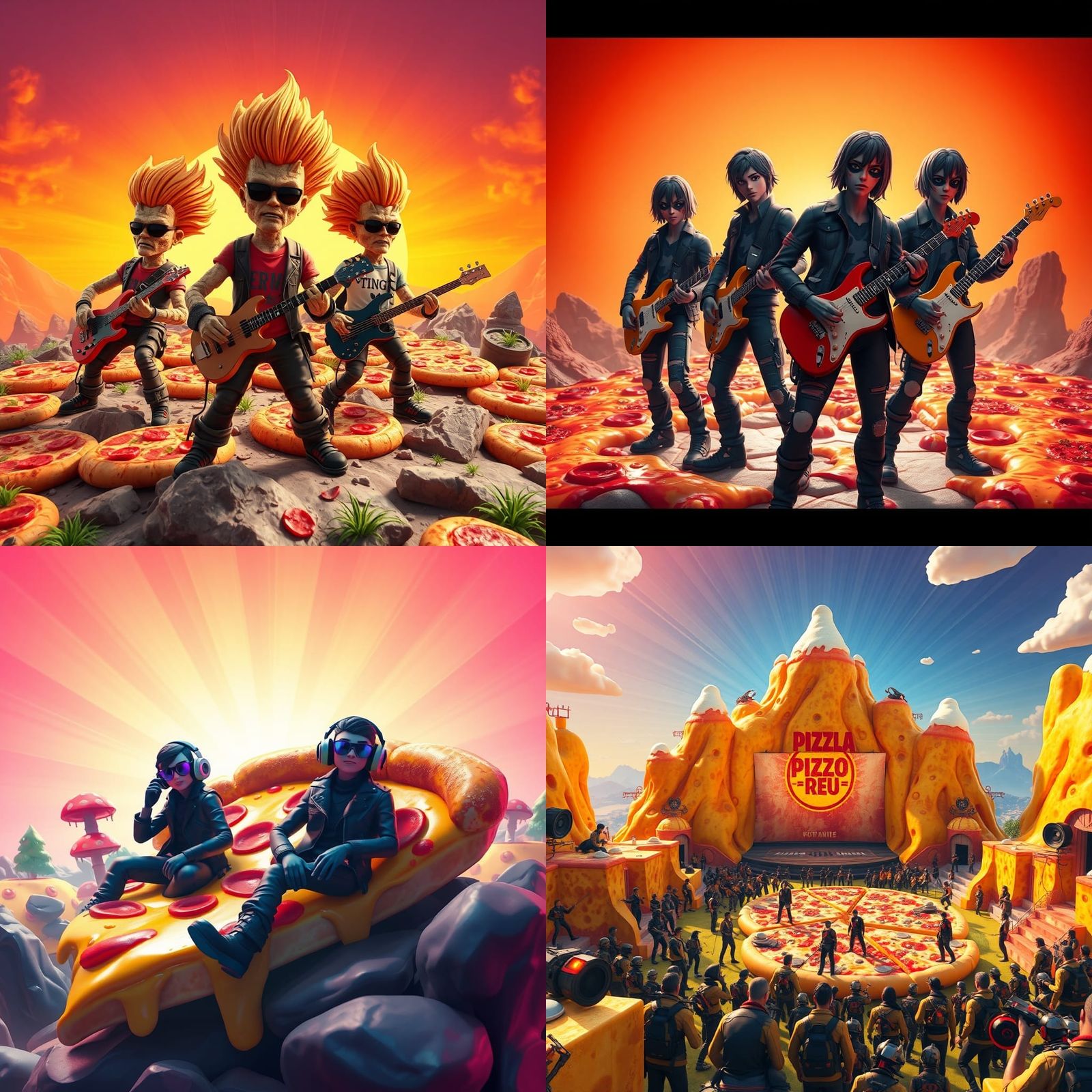 Pizza Rock 'n' Roll Fortnite Landscape in Pixar Style