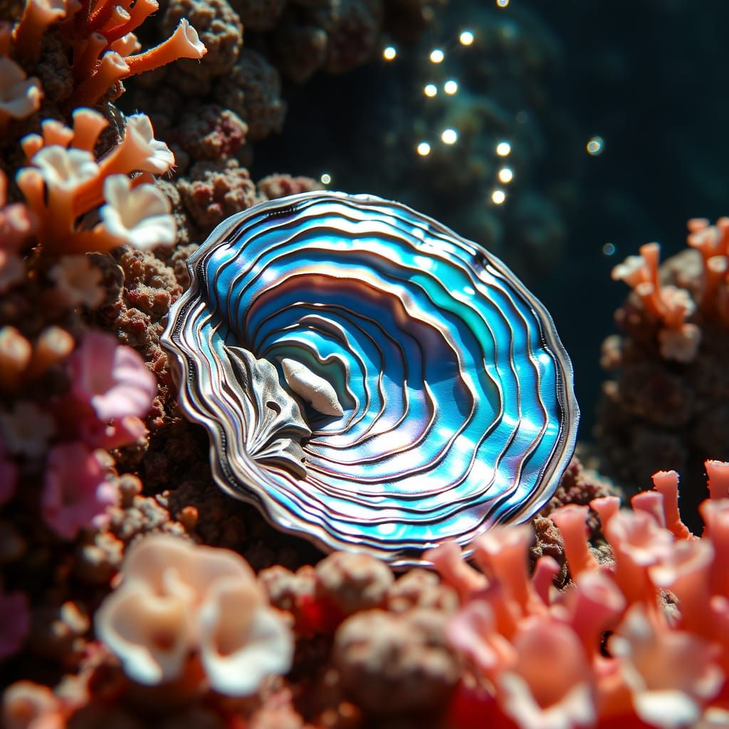 Iridescent Abalone Shell in Coral Garden