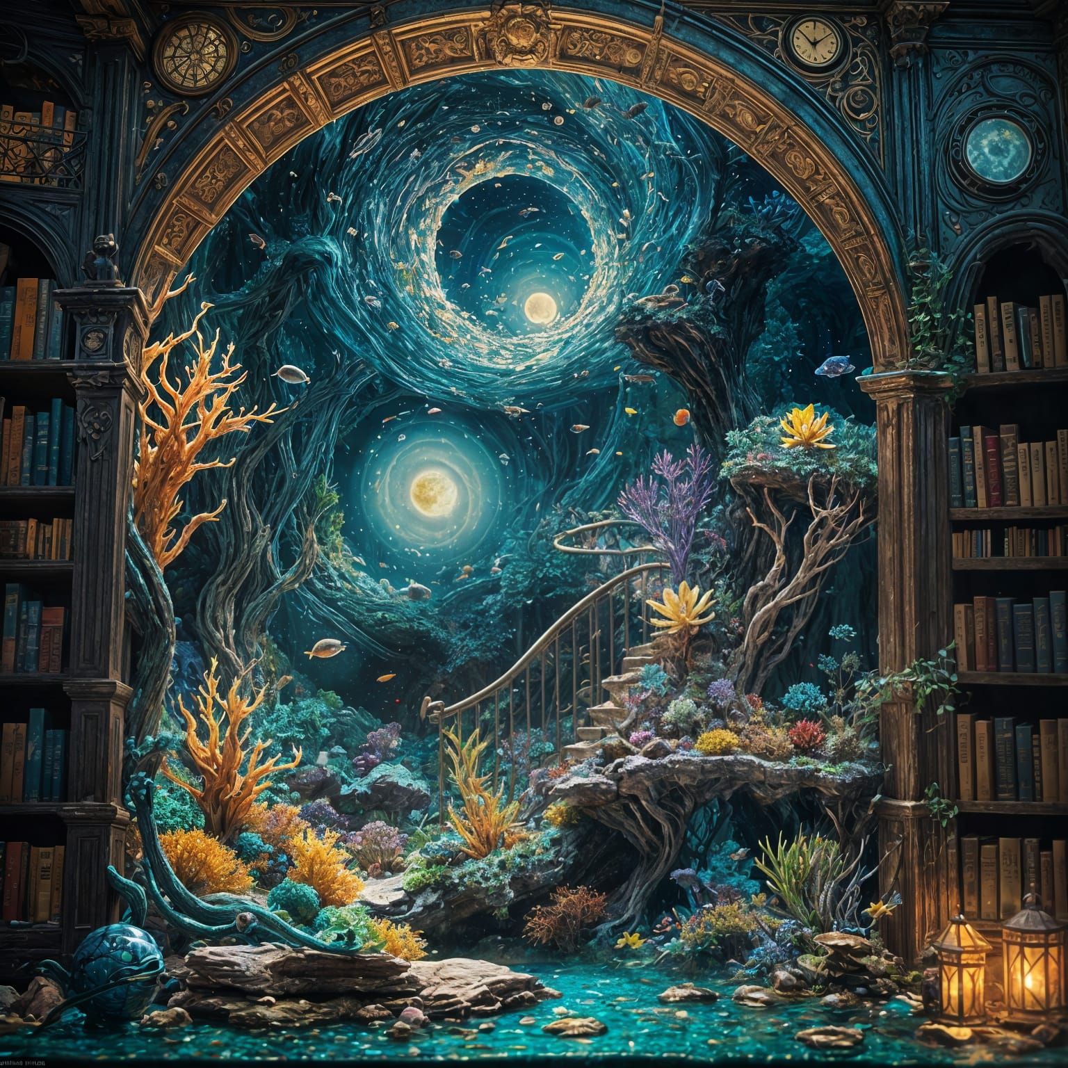 Mystical Fishtank Landscape in Surreal Style