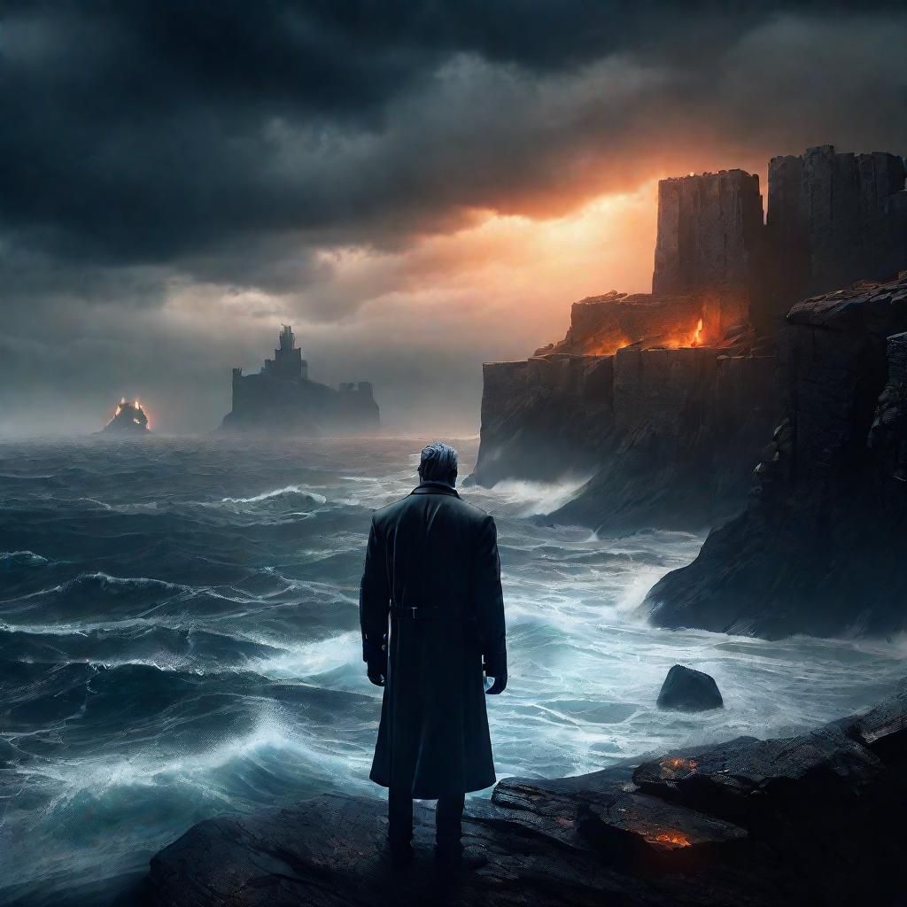 Frankenstein Overlooks a Stormy Sea in Gothic Art