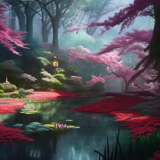 Gothic Sakura Garden Fantasy Art in High Resolution