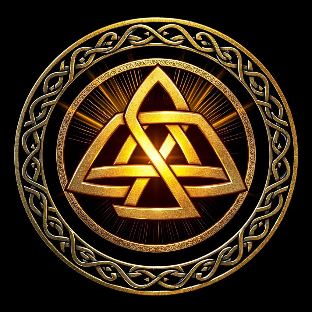 An intricate Celtic design featuring interlocking triangular...