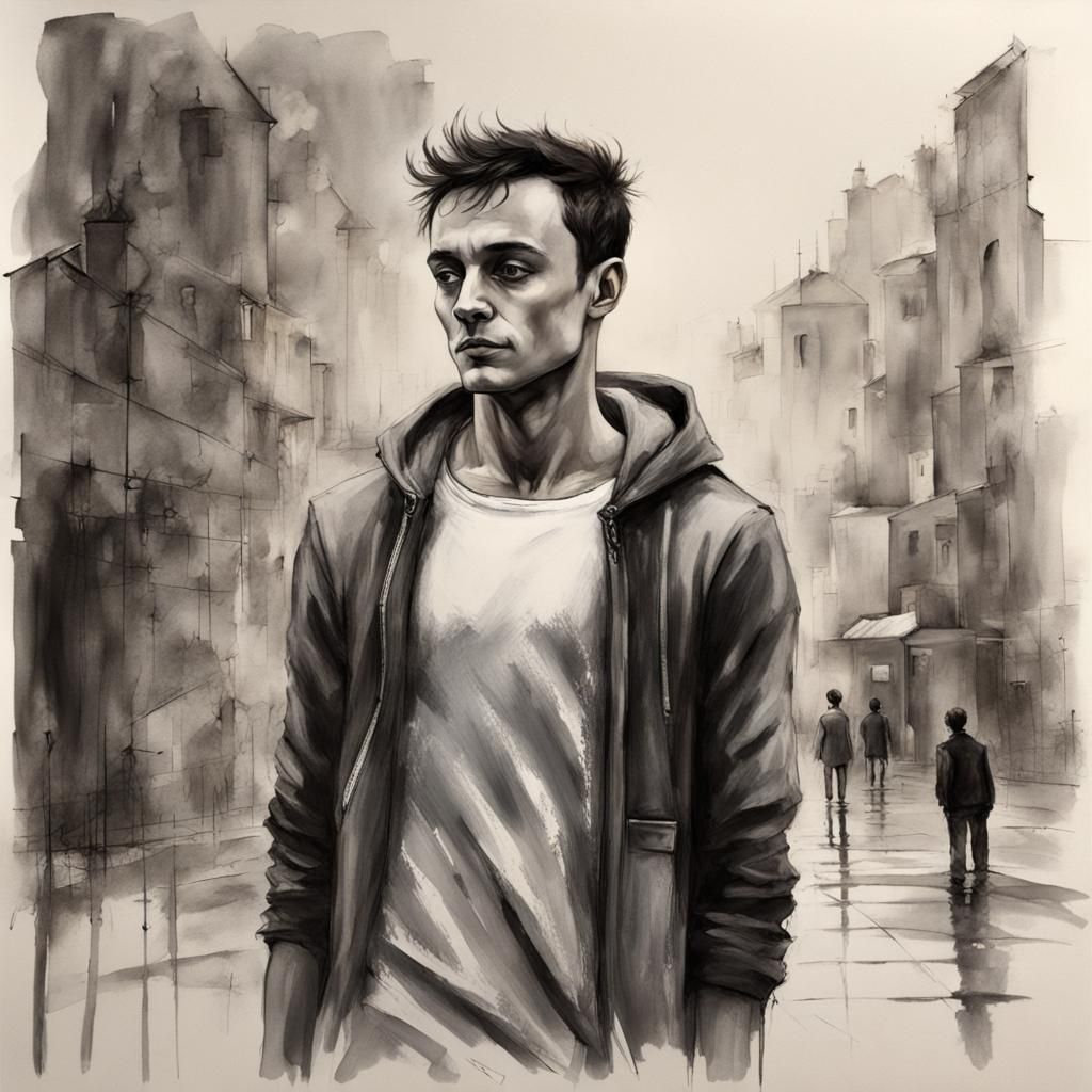 Ink Wash Portrait of Tom Daley in Agony