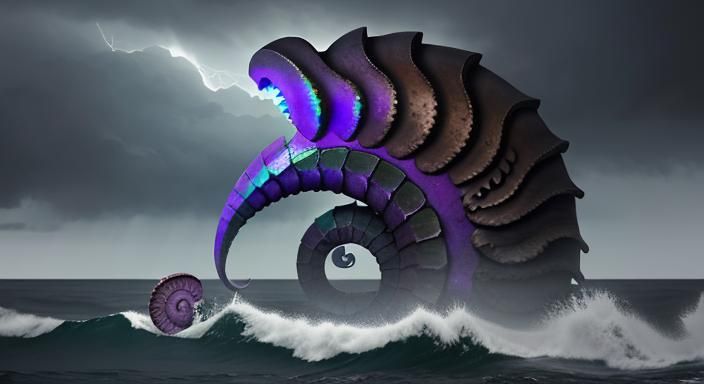 Epic Stormy Seas with Giant Ammonite