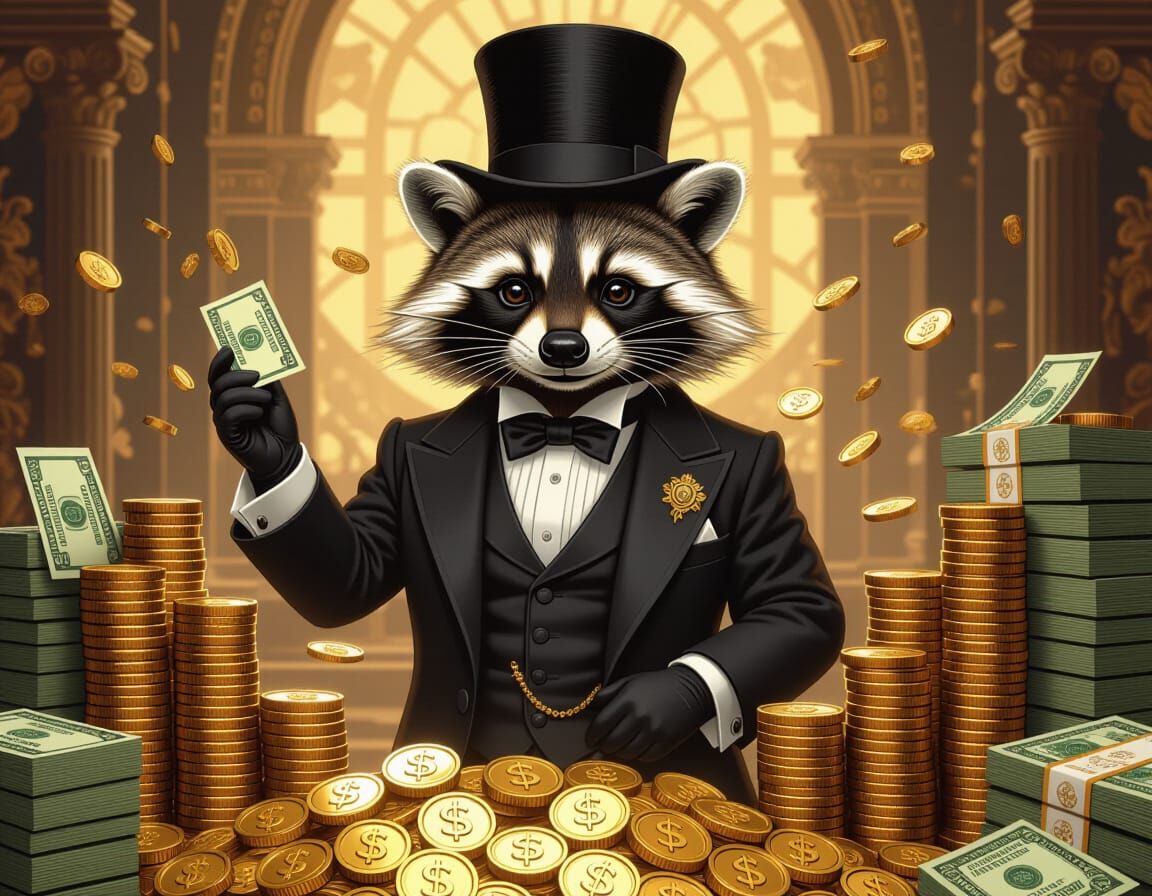 Victorian Raccoon Banker in Opulent Setting