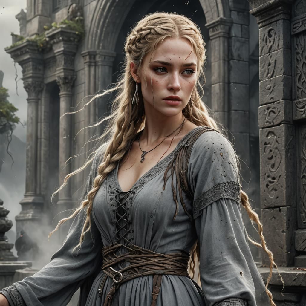 Fantasy Portrait of Blonde Girl in Gray Gown