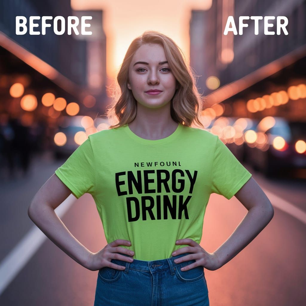 Confident Young Woman Transformed by Energy Drink