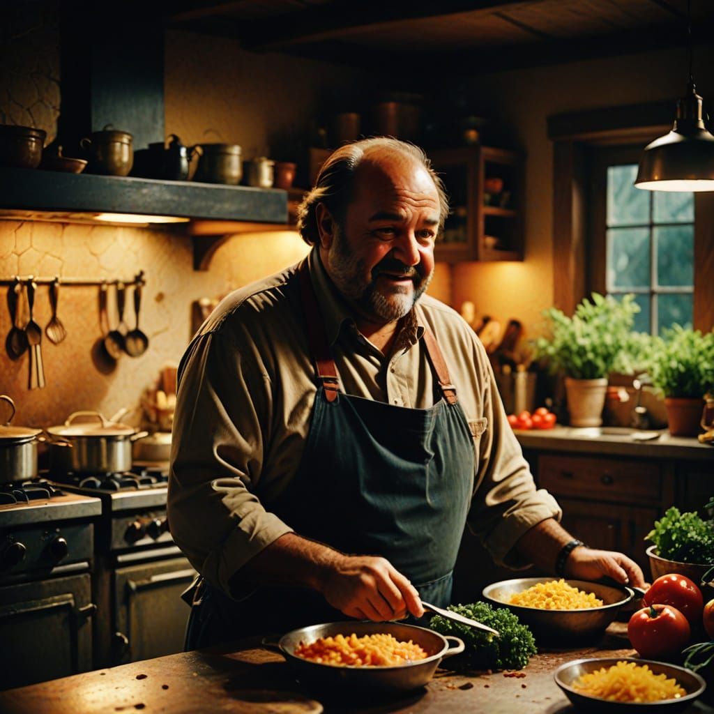 Dom DeLuise in a Warm Rustic Kitchen