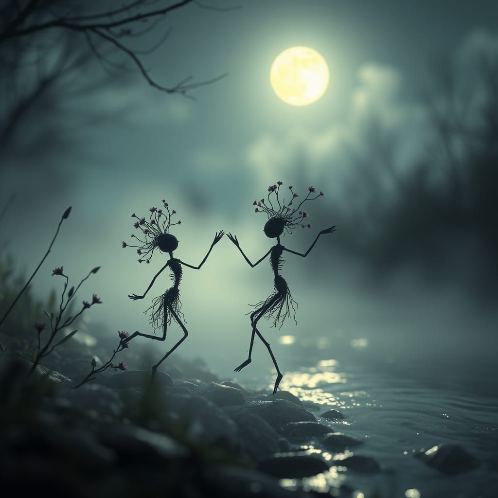 Whimsical Forest Creatures Dance Under Lunar Glow