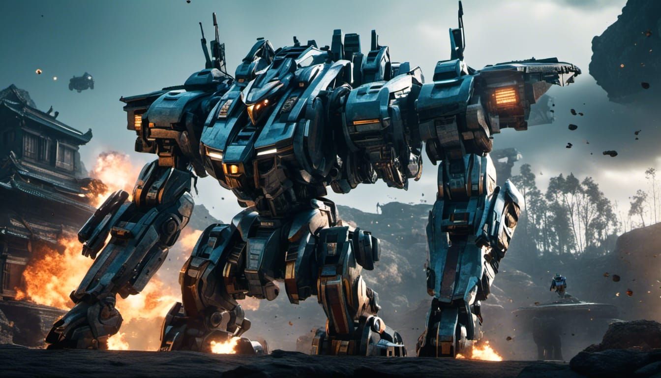 Epic Robot Mecha Battle in Futuristic City