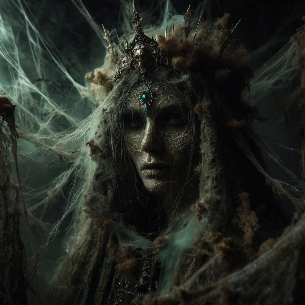 Eerie Queen-Shaman in Misted Swamp: Microphotograph Portrait