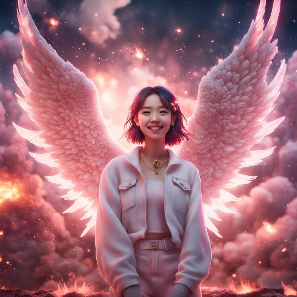 K-Pop Angel in Pink Space: Digital Matte Painting