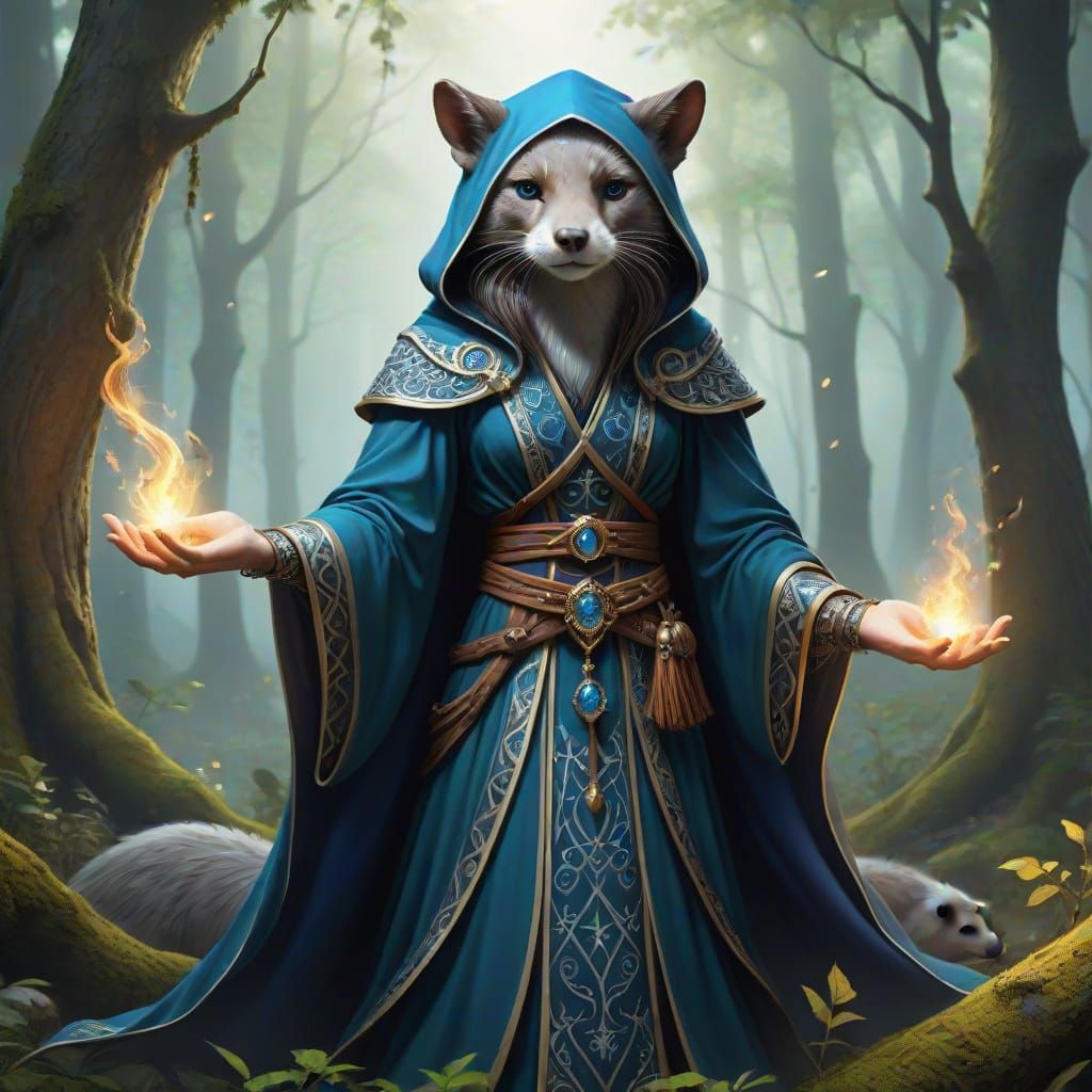 Mystical Mustelid Sorceress in Enchanted Forest