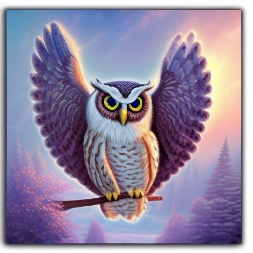 Fluffy Owl with Heart in Ethereal Fantasy Style