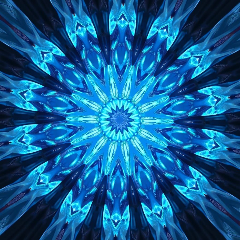 Intricate Blue Crystal Pattern in Op Art Style