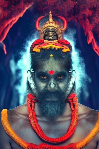 Rakshasa Portrait in Mythical Horror Landscape