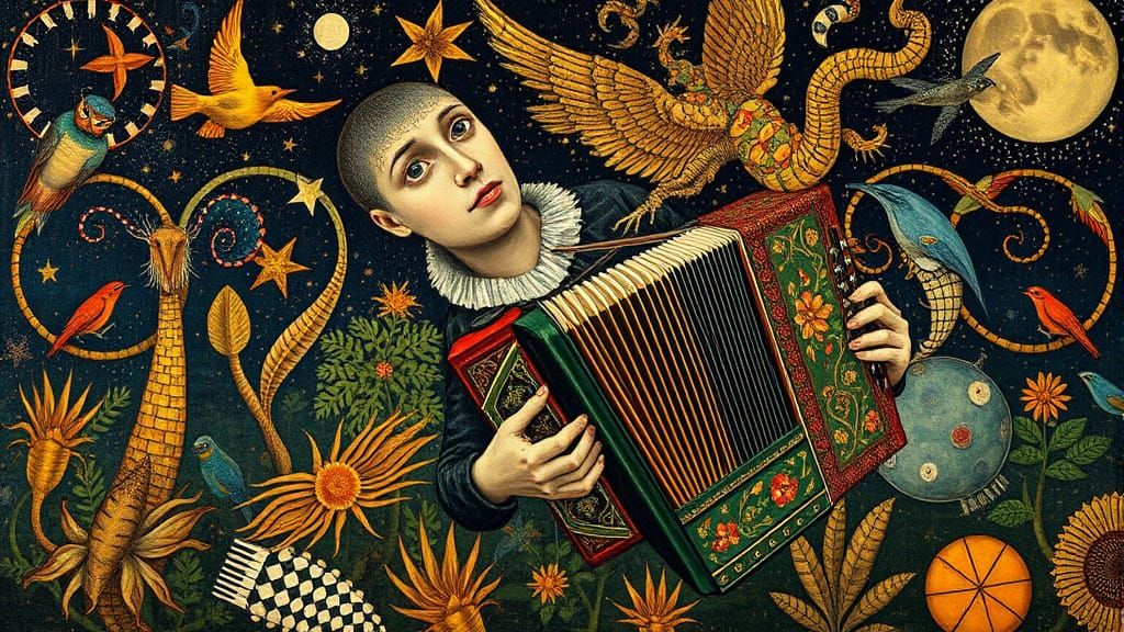 Accordionist at Galaxy's End in Bosch Style