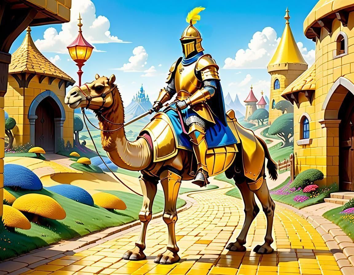 Yellow Knight on Camel in Comic Art Style