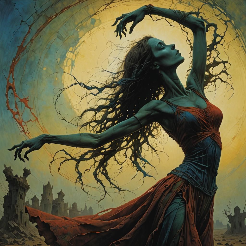 Dancing Girl in Dark Fantasy Style