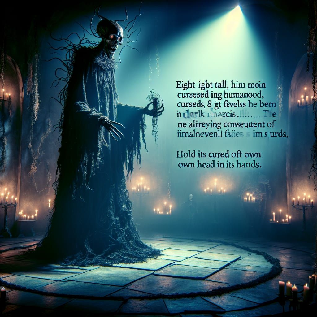 Cursed Humanoid Holding Head in Dark Fantasy Realm