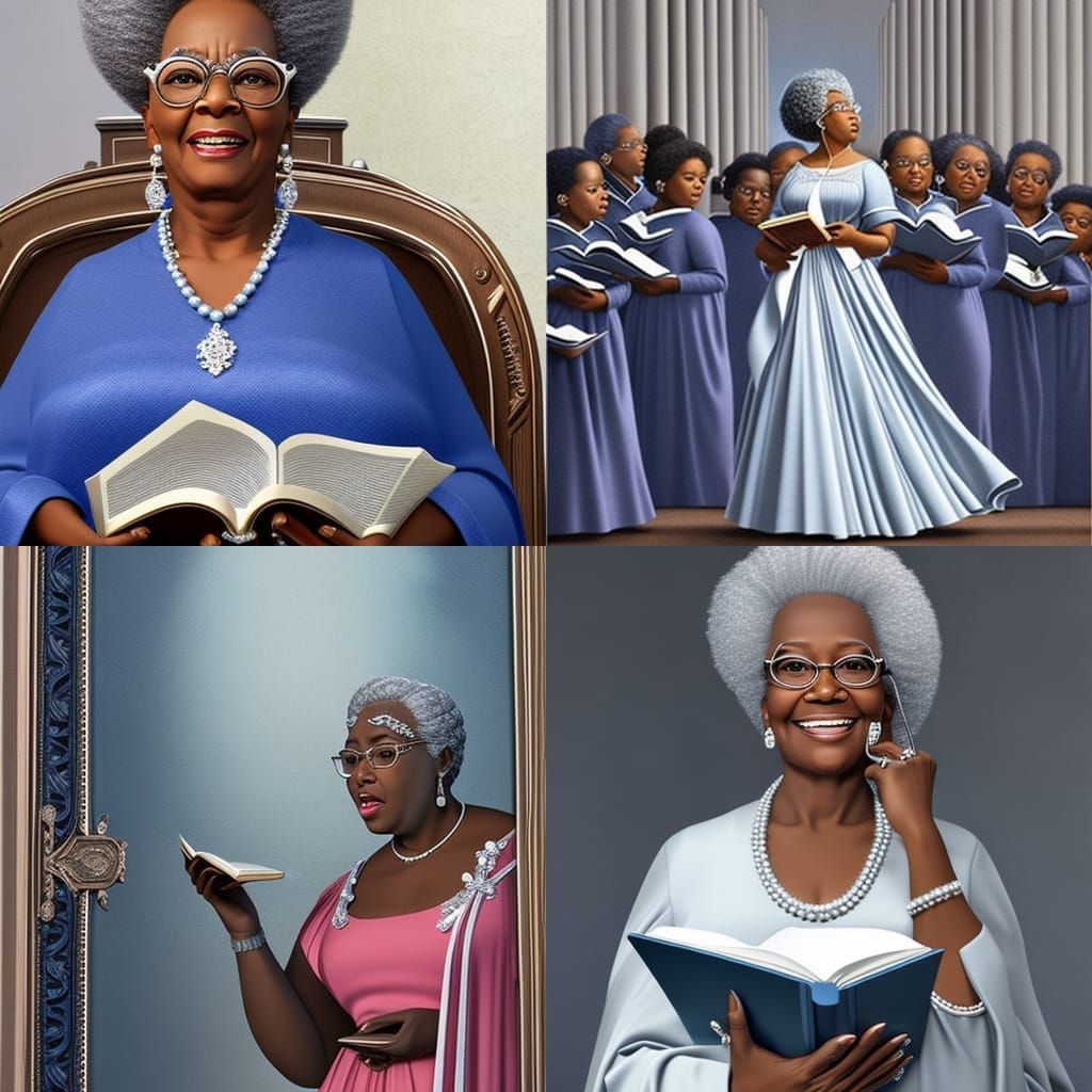 Elderly Woman Leads Choir in Hyperrealistic Style