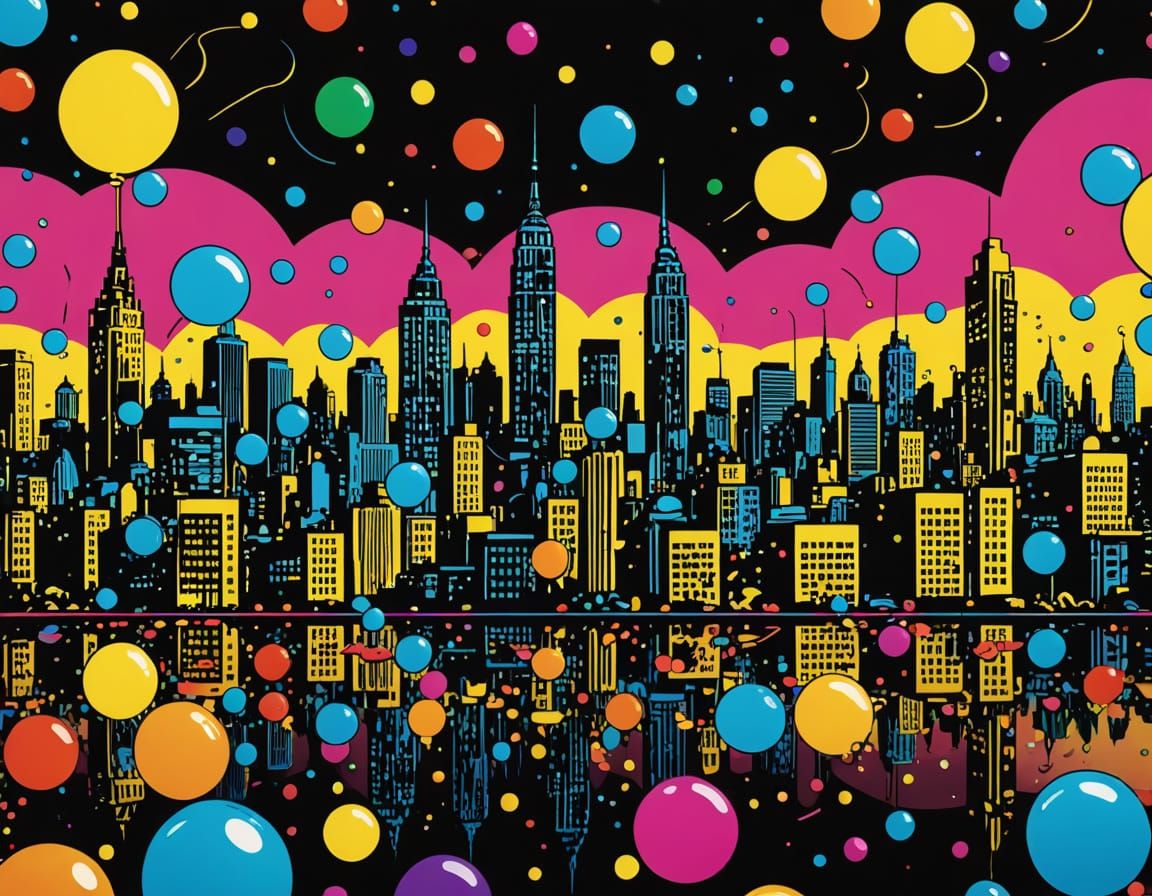 Pop Art Cityscape Made of Shimmering Bubbles