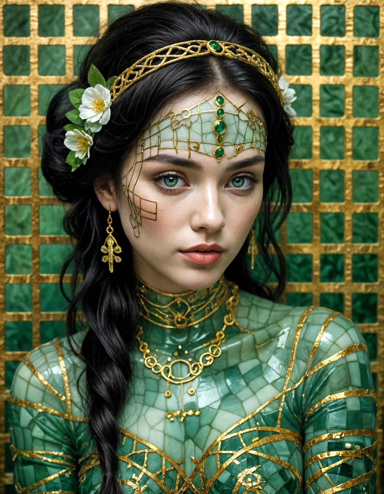 Jade Skin Ossified Lattice in Klimt Style