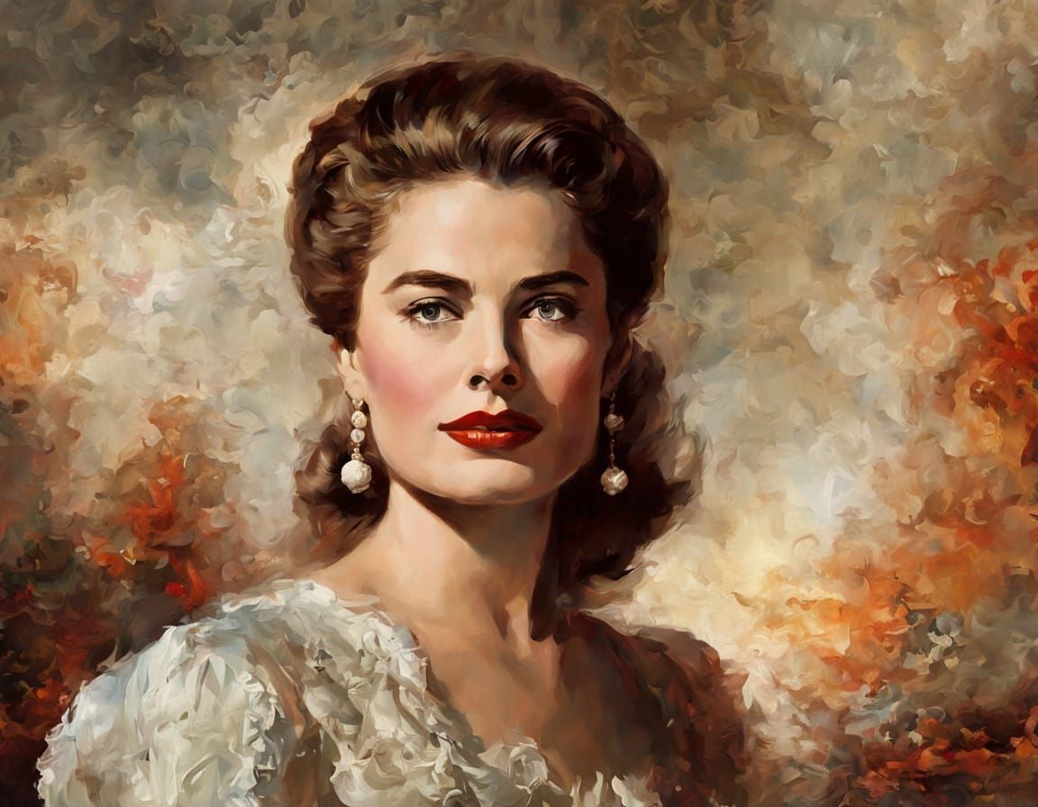 Ingrid Bergman Movie Poster Portrait in Impasto Style