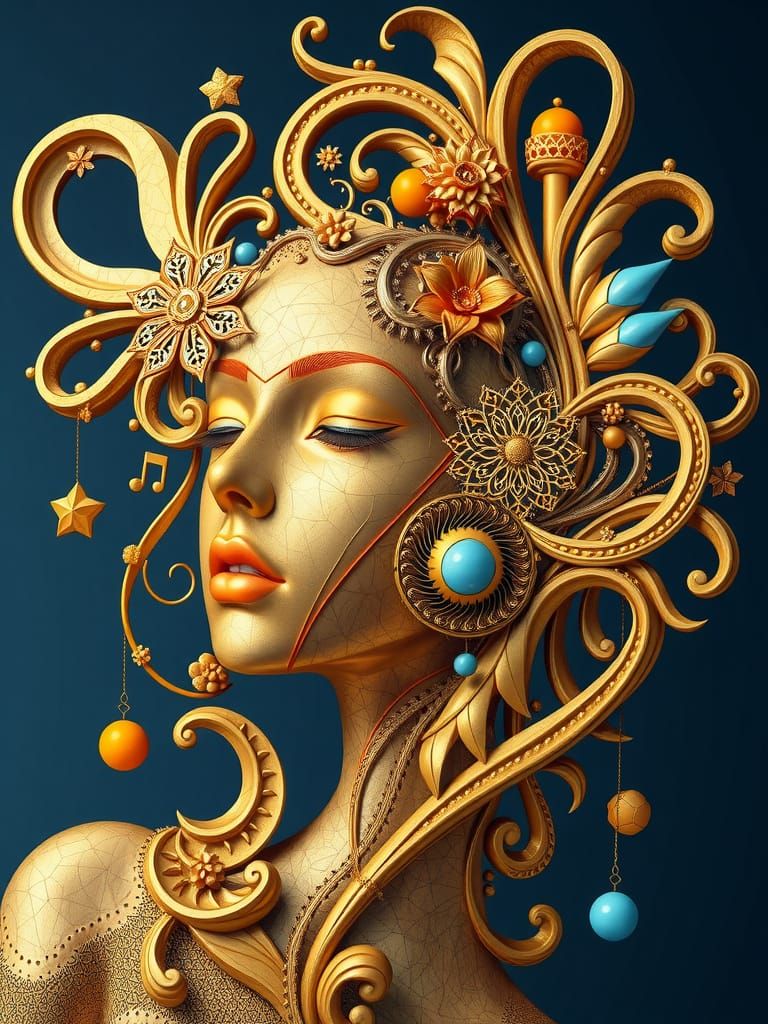 Elegant Geometric Patterns in Hyperrealistic Gold and Blue