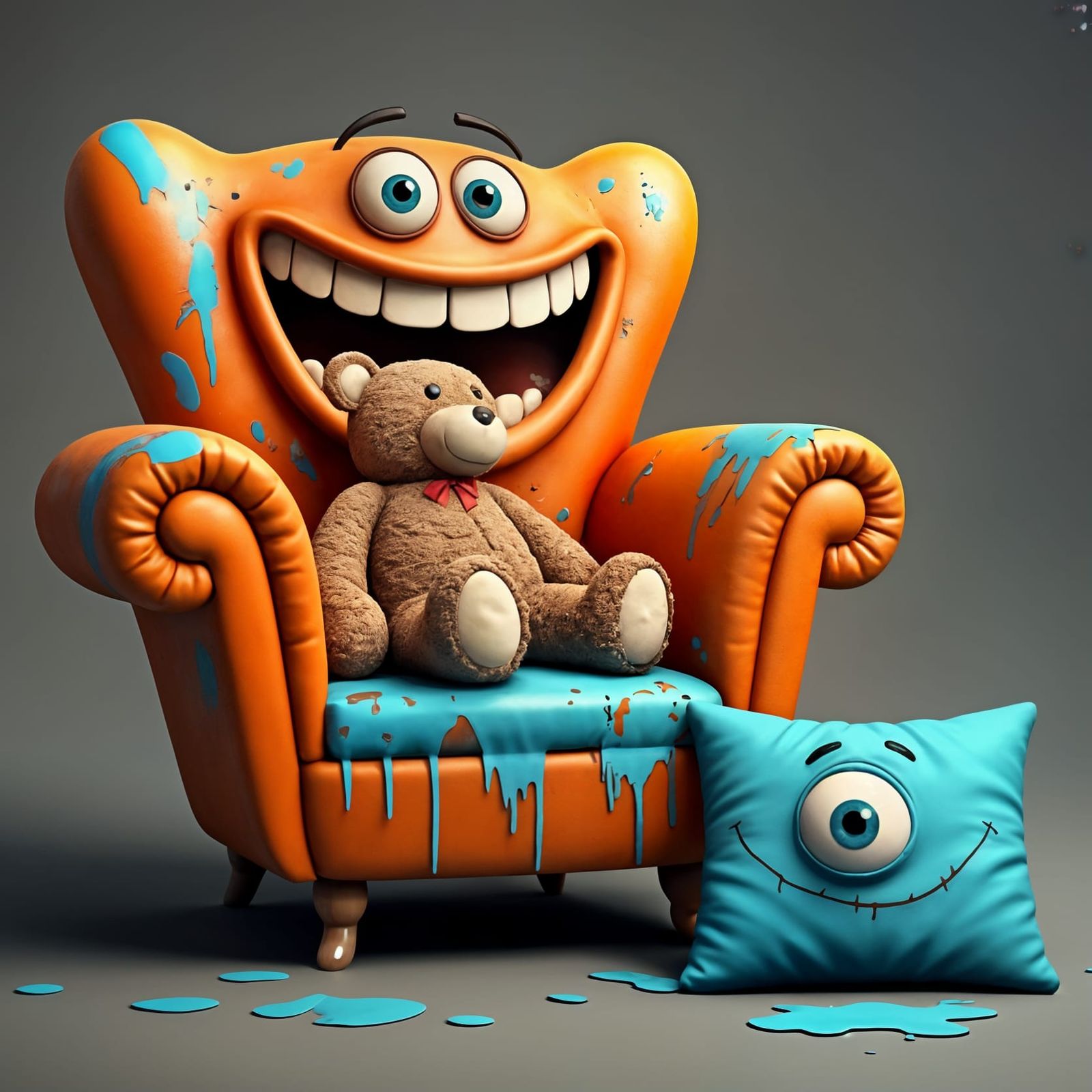 a Whimsical Armchair With It's Teddy Bear Buddy