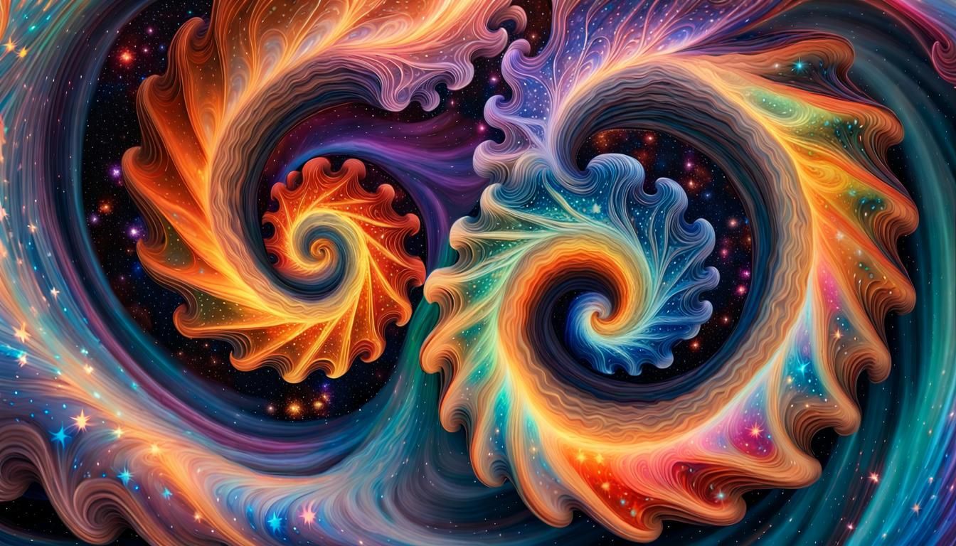 Iridescent Stars in 3D Cosmic Vortex as Impasto Painting