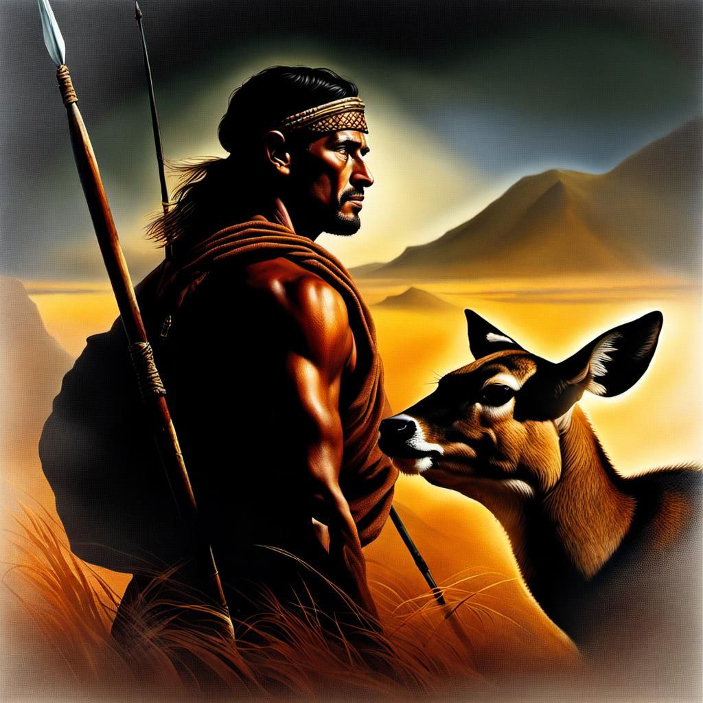 Prehistoric Nomad Hunting Deer: A Fine Art Painting