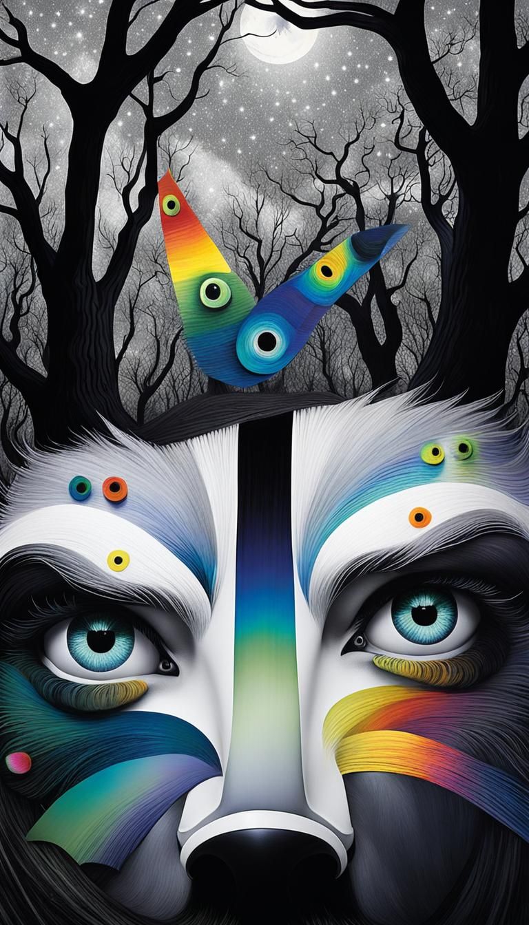 Gothic Creature with Googley Eyes in Starry Night Style