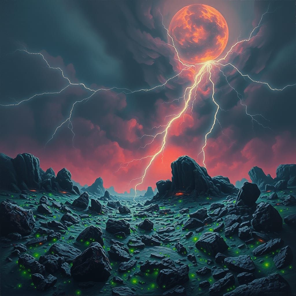 Darkening Apocalypse Landscape in Ominous Oil Painting Style