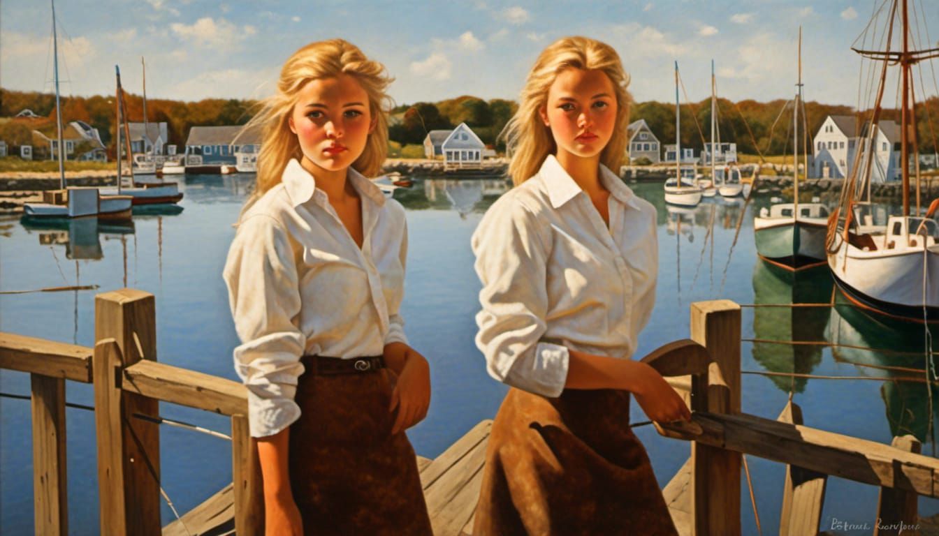 Cape Cod Marina: Blonde Woman in Modern Realism Oil Painting