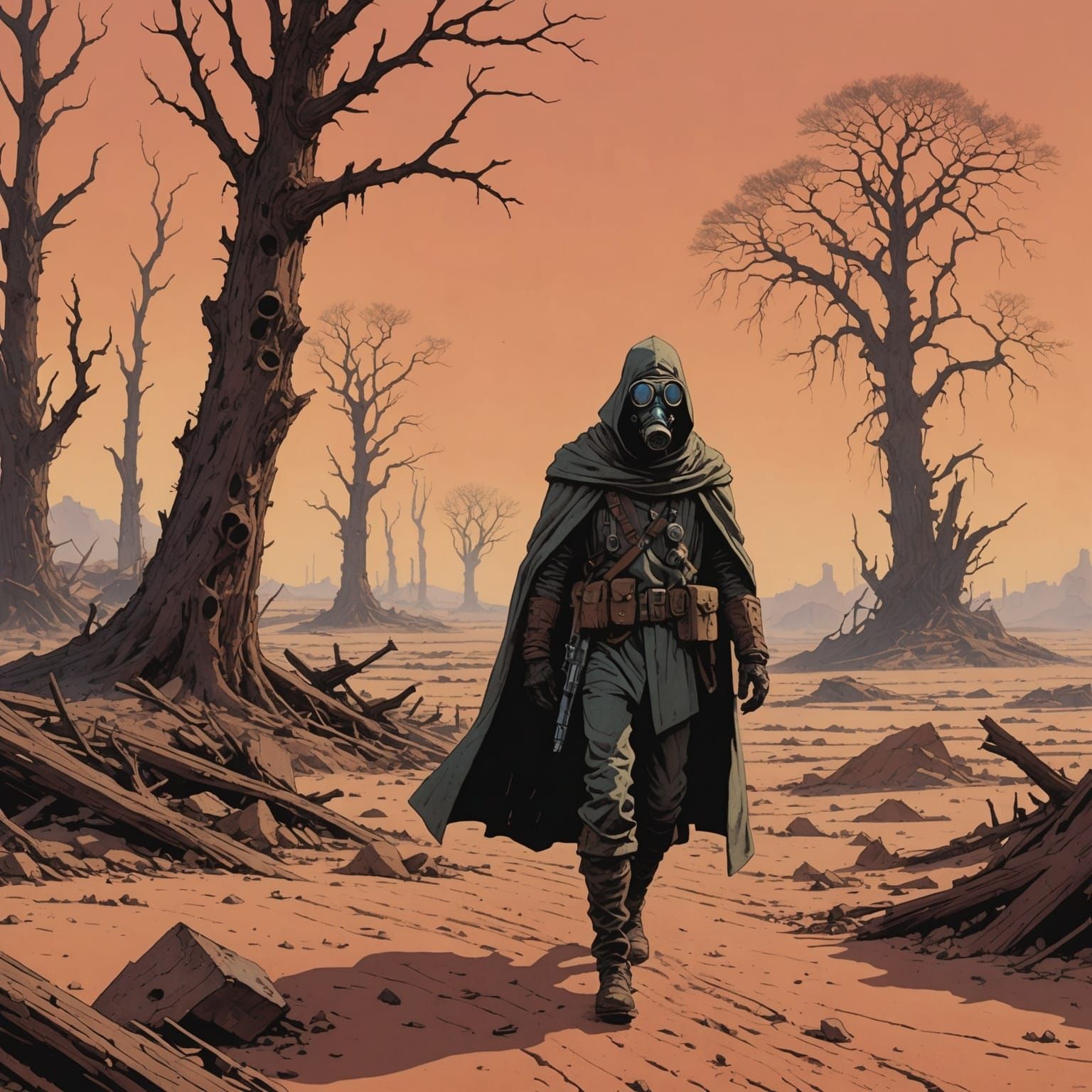 Wasteland Wanderer in Moebius Style