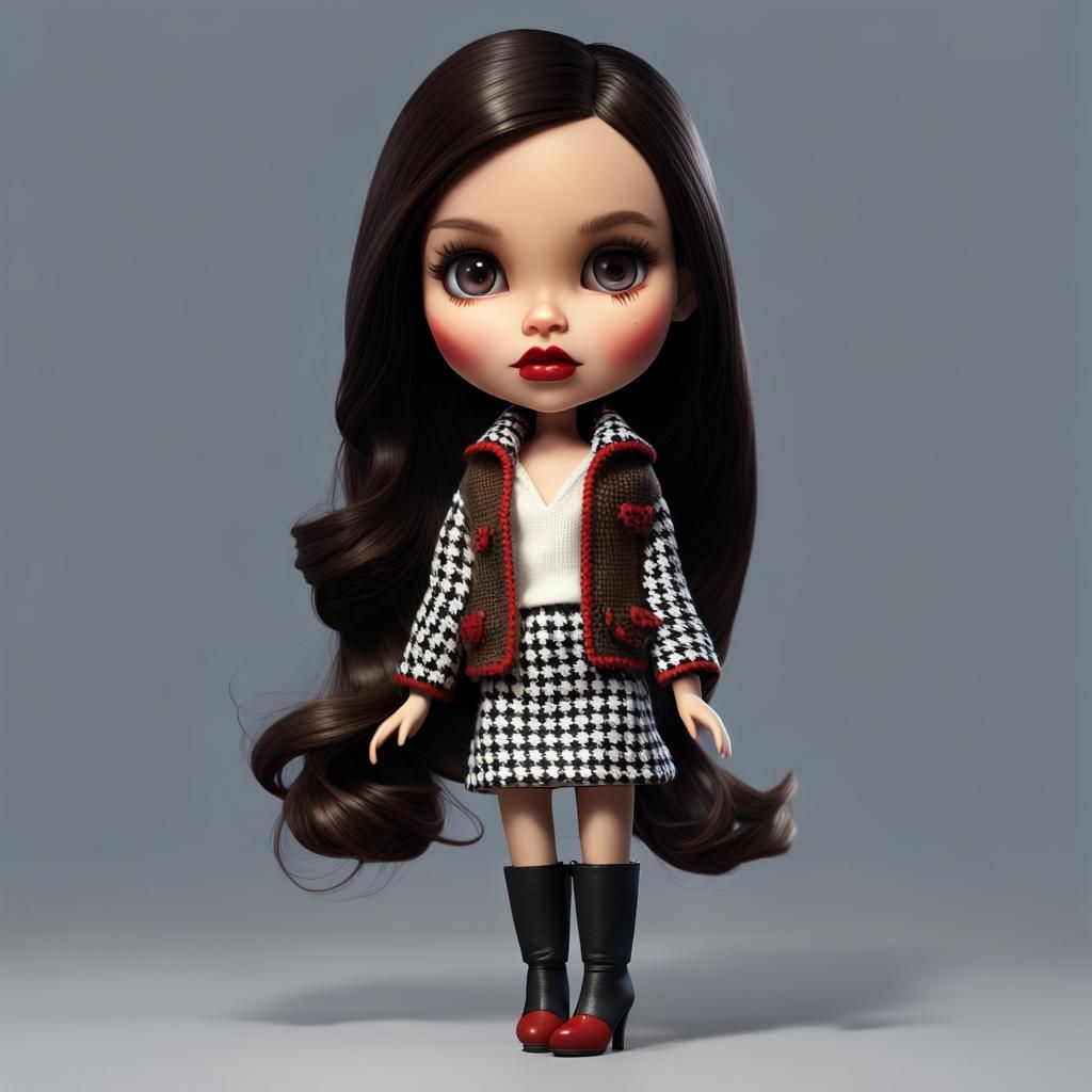 Mini Blythe Doll in Houndstooth Jacket