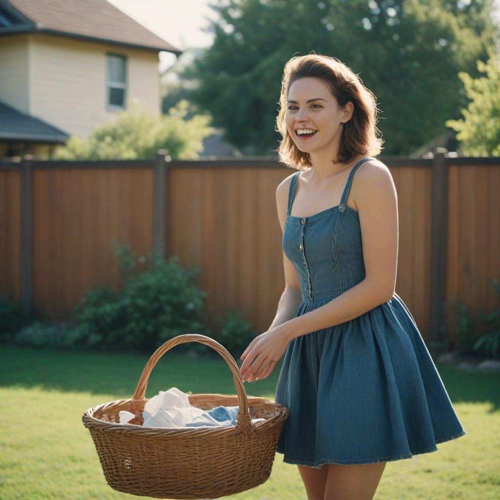 Woman in Denim Minidress Teases Worried Androgynous Boy in P...