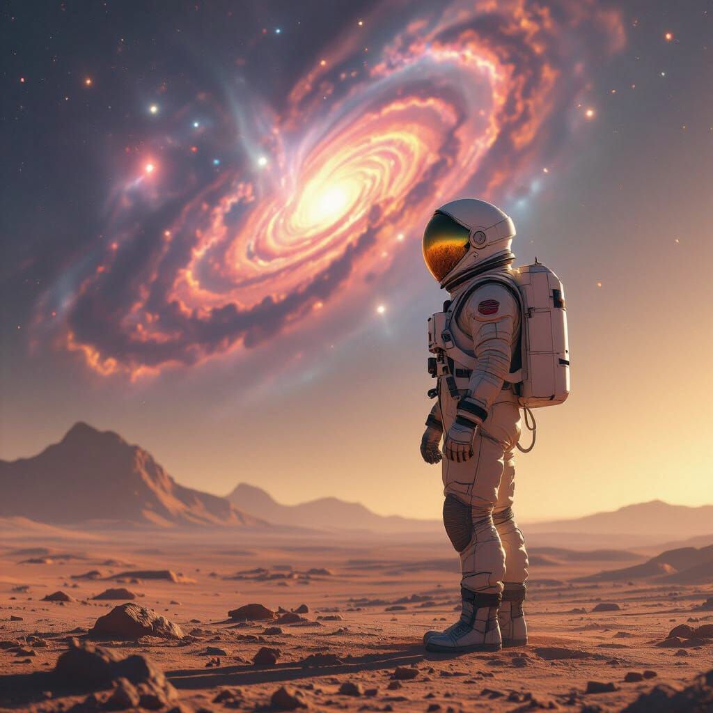 Astronaut Gazing at Nebula in Digital Art Style