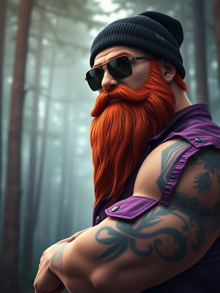 Confident Lumberjack Amidst Misty Trees