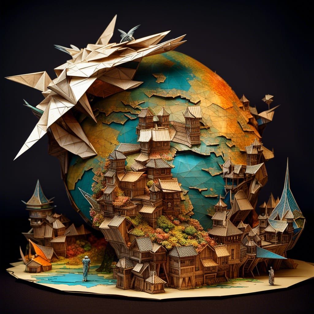 Origami Globe with Paper Cities: Fantasycore Artwork