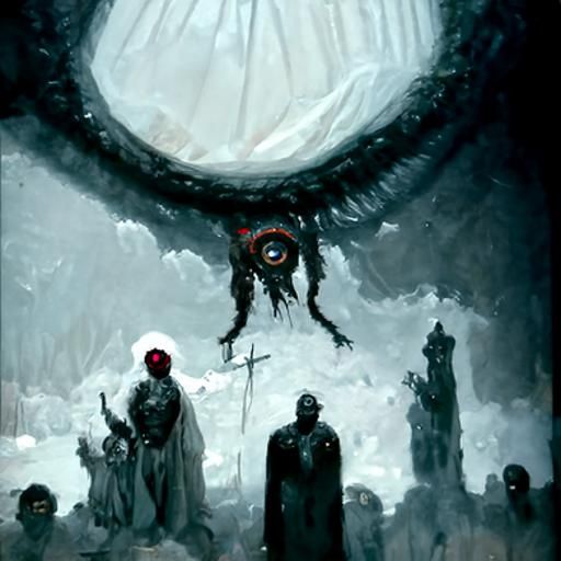 Menacing Red-Eyed God in Gothic Horror Style